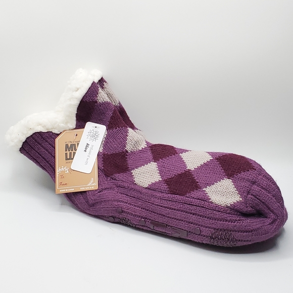 Nwt aloe infused slipper socks purple plaid size small 6-8 - Picture 9 of 9